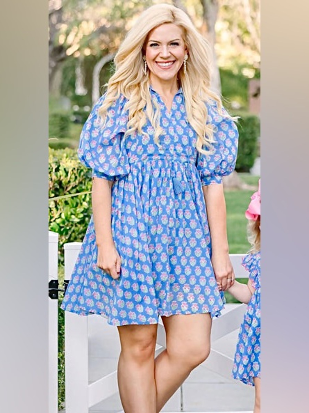 NWT Pink Chicken Blue Floral Block Print Olivia Mini Dress Size Small #0128